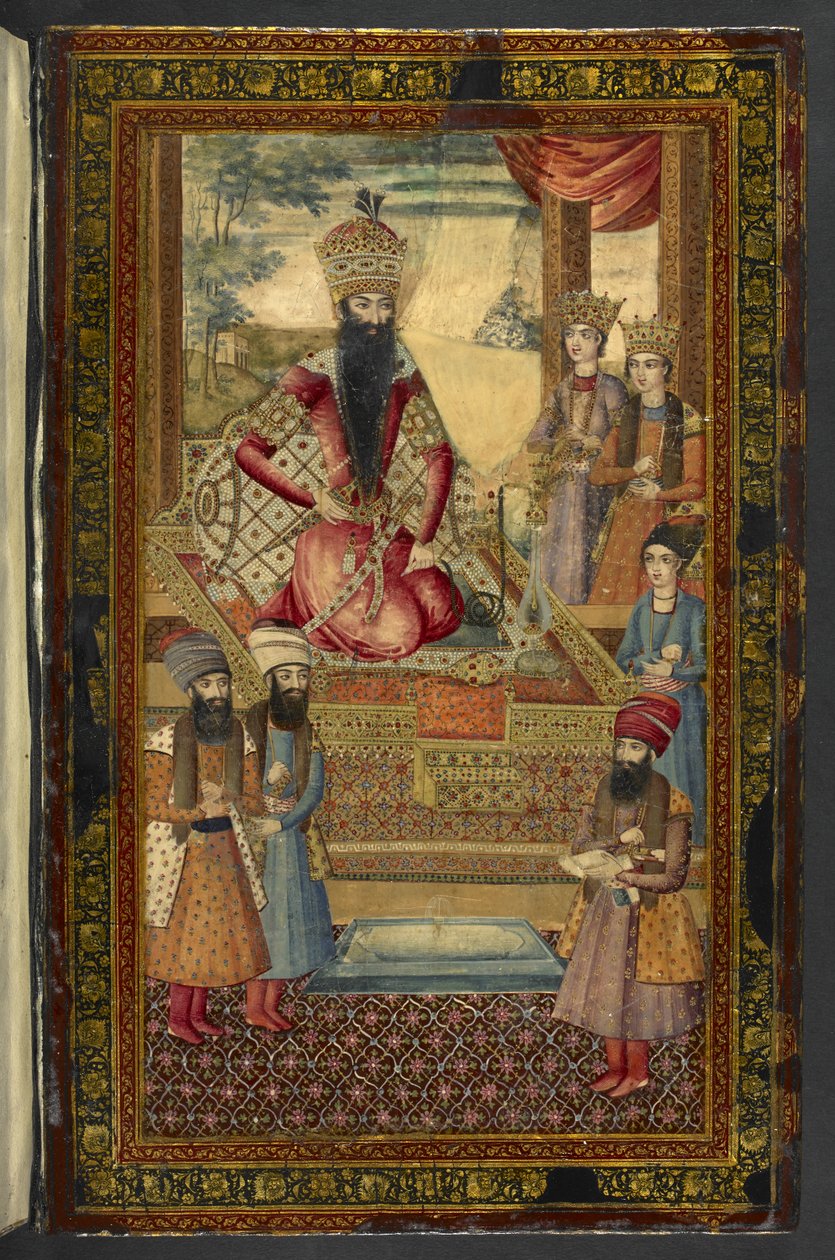 IO Islam 3558 Portret Fath-Ali Shah Qajara, „Dīvān-i Khaqān”, autorstwa Fatḥ ʻAli Shah Qājār (namalowany na lakierze) autorstwa Persian School