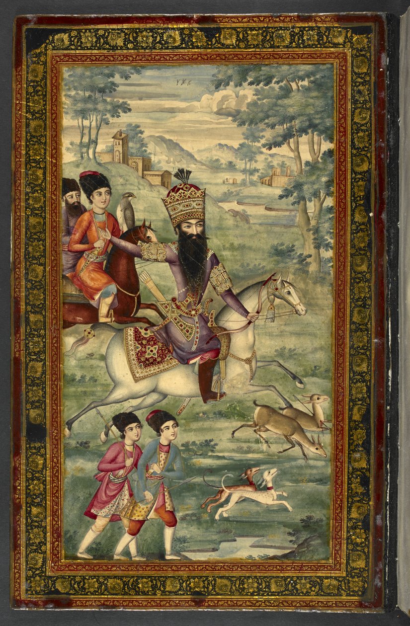 IO Islam 3558 Portret Fath-Ali Shah Qajara, „Dīvān-i Khaqān”, autorstwa Fatḥ ʻAli Shah Qājār (malowany na lakierze) autorstwa Persian School