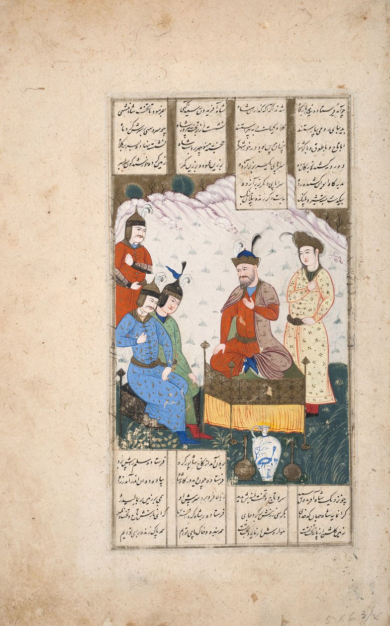 Król Faridun przyjmuje wysłannika swoich dwóch synów (nieprzezroczysta toaleta na papierze) autorstwa Persian School