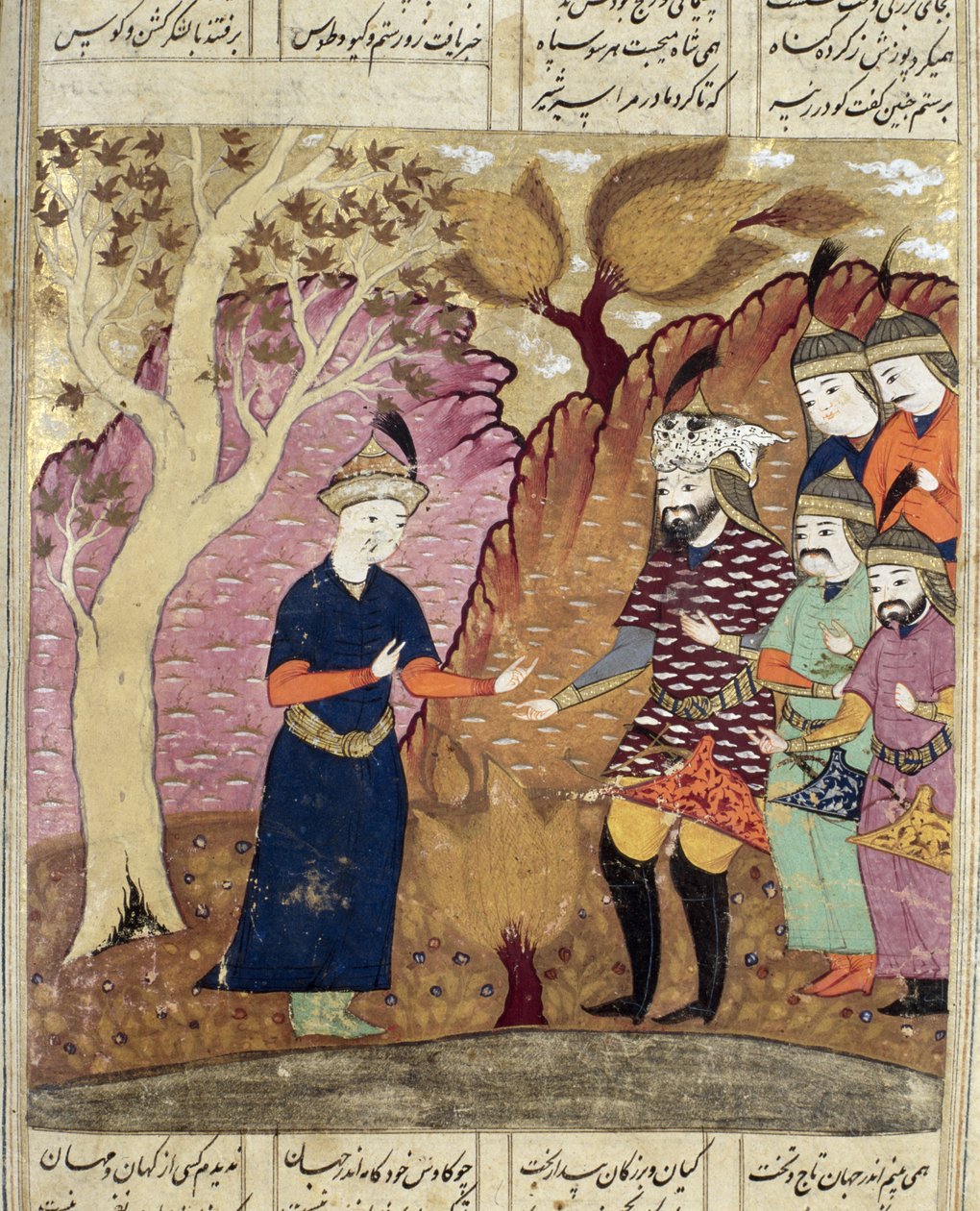 Rycerze odnajdujący upadłego Kawusa, ilustracja z Shahnama (Księgi Królów) autorstwa Abul-Qasima Manura Firdawsiego (ok.934-c.1020) 1619 autorstwa Persian School