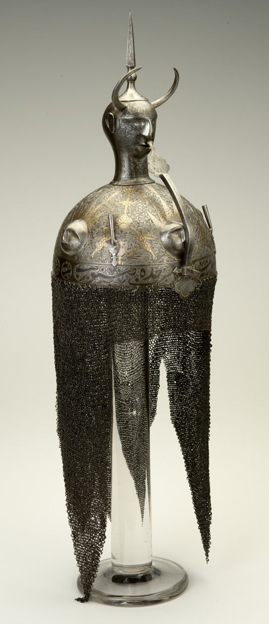 Kulah Khud, hełm, ok. 1700, przerobiony w 1800 (żelazo ze złotą i srebrną inkrustacją) autorstwa Persian School