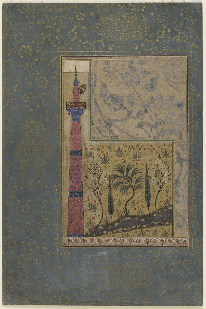 Mężczyzna na szczycie minaretu, ok.1417-18 autorstwa Persian School