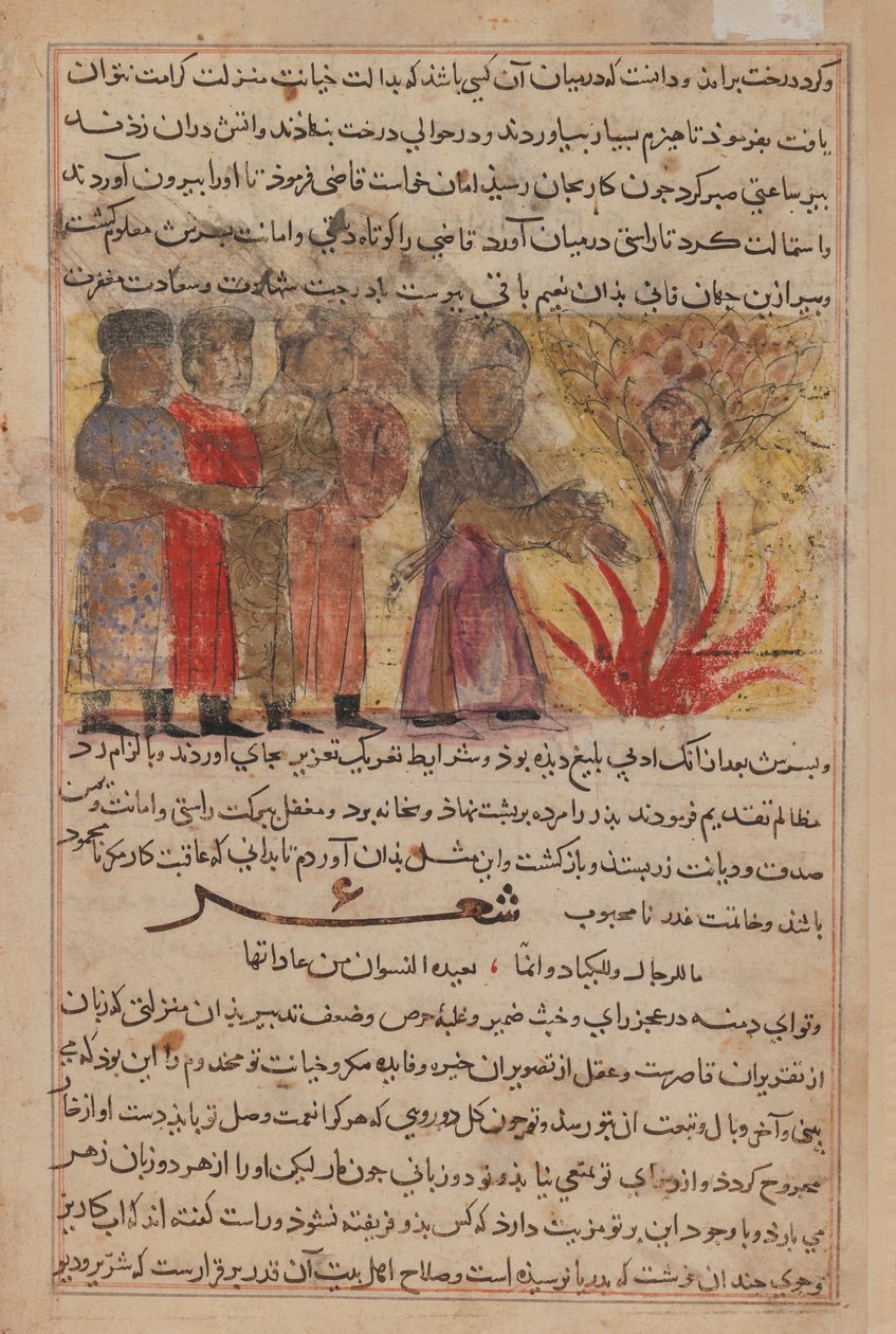 Miniaturowy obraz z Kalila wa Dimna (tusz i nieprzezroczysta toaleta na papierze) autorstwa Persian School