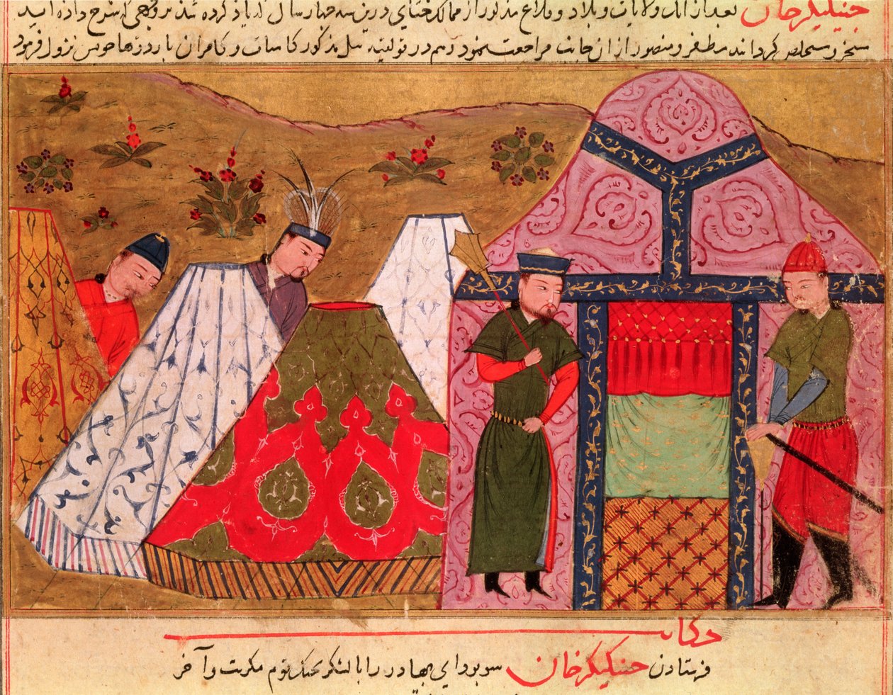 Pani Suppers1113. fol. 66v Obóz Czyngis-chana (ok.1162-1227) z książki Raszida al-Dina (1247-1318) autorstwa Persian School