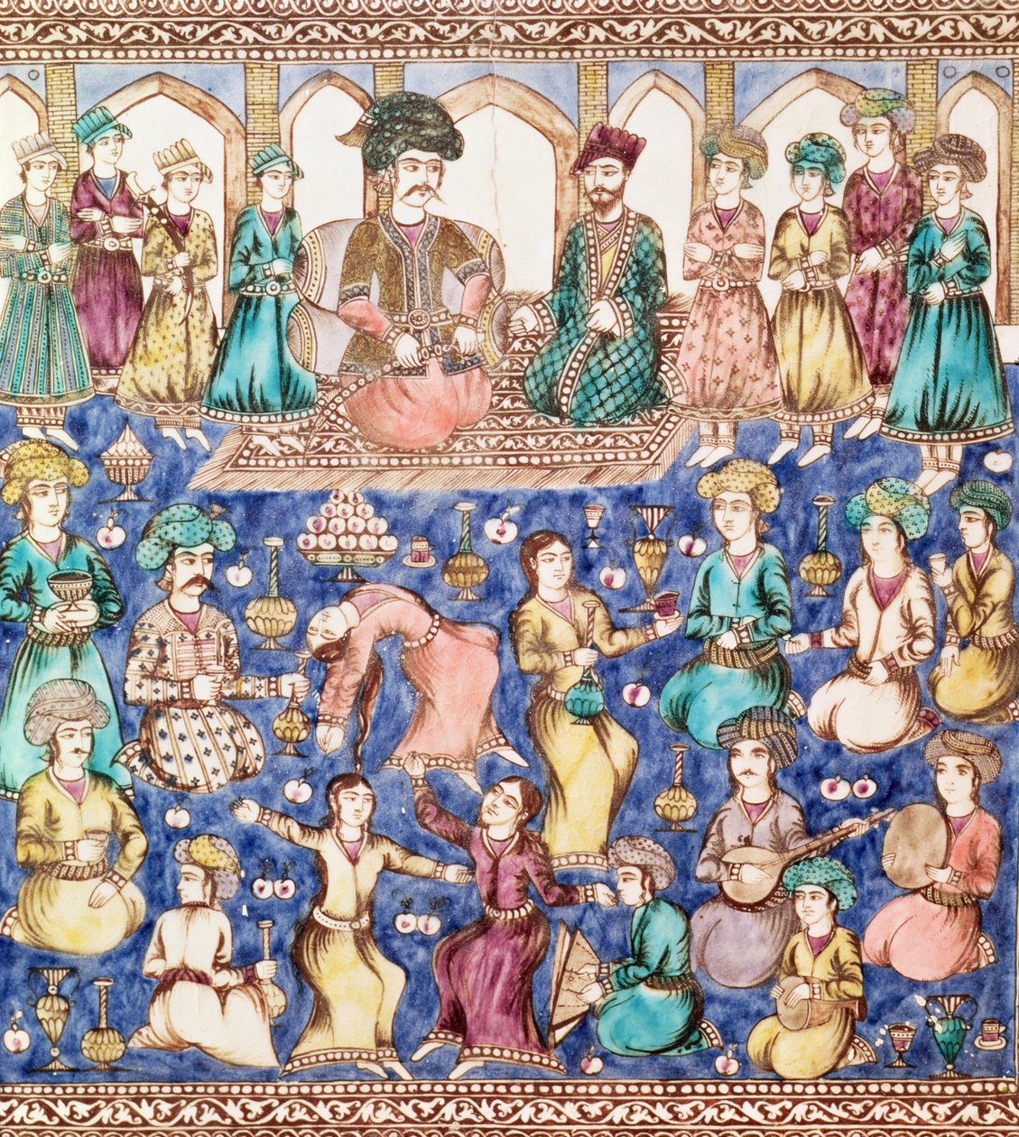 Muzycy i tancerze na dworze Nassera al-Din Shah Qajara (1831-96) (ceramika) autorstwa Persian School