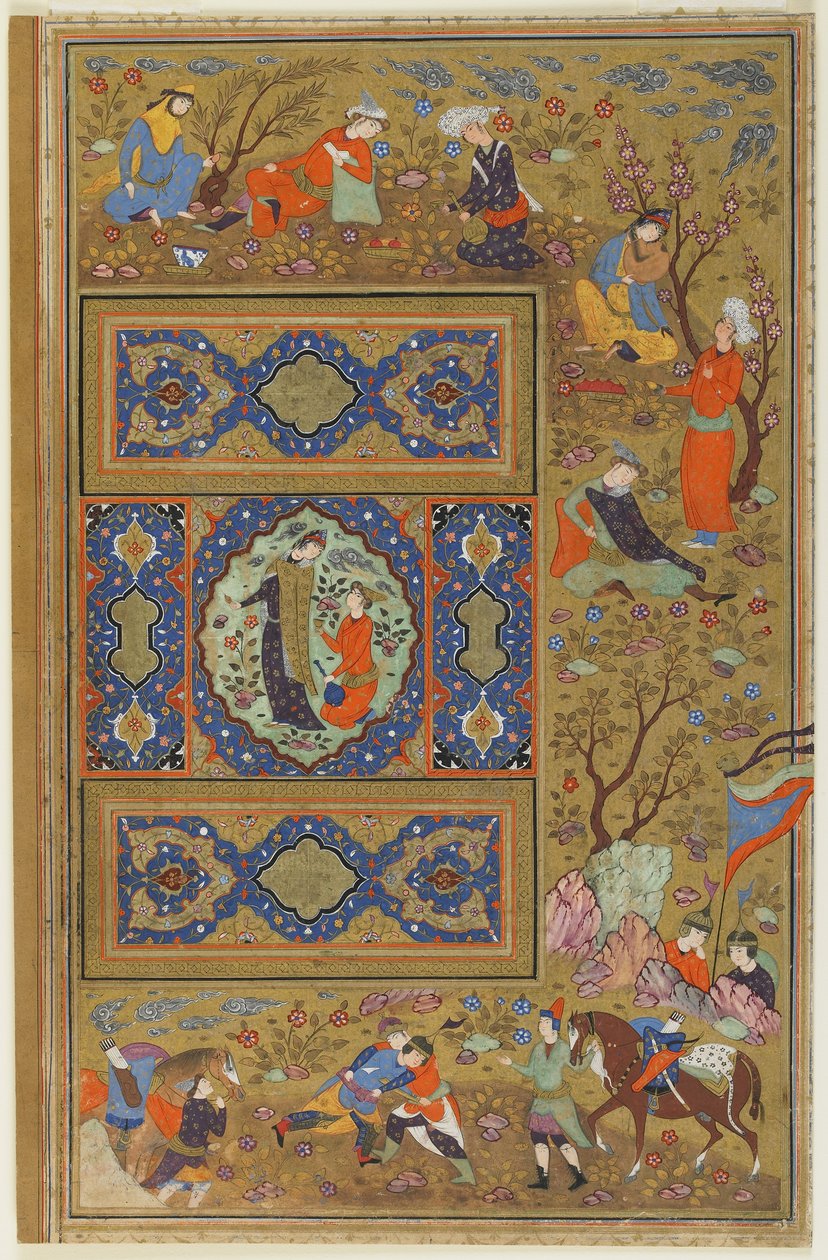 Para zakochanych, ok. 1590-1610 (tusz, nieprzezroczysta akwarela i złoto na papierze) autorstwa Persian School