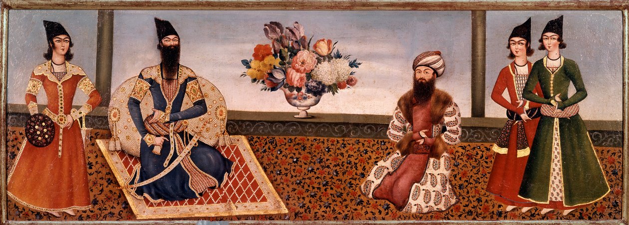 Król perski Fath Ali Shah (1771-1834) otacza członków swojego dworu Malarstwo Szkoły Sziraz (XIX w.) Teheran, kolekcja Foroughi autorstwa Persian School