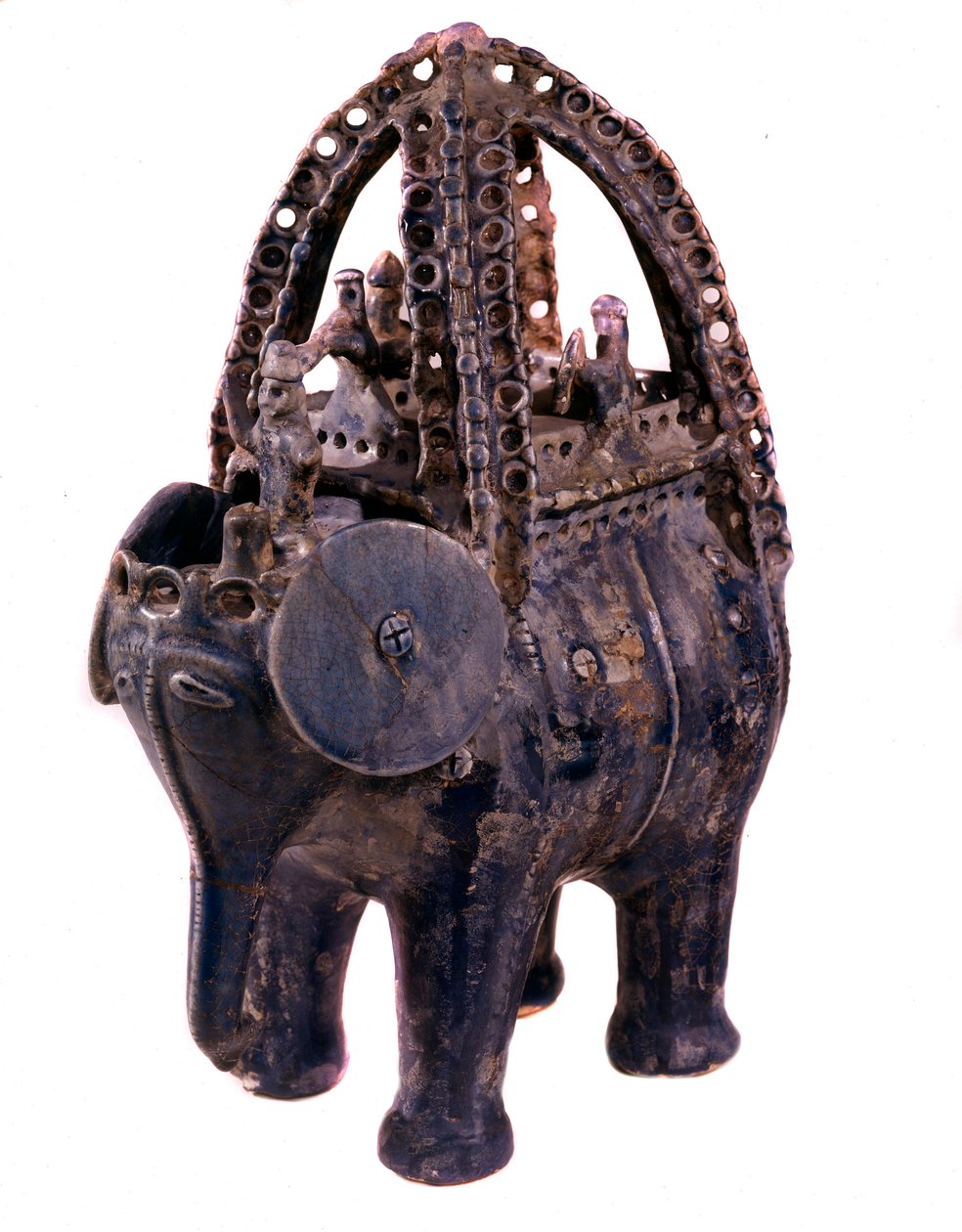 Sztuka perska: ryton lub ryton lub ryton w niebieskim fajansie z regionu Gorgan w Iranie. 13 wiek. Teheran, muzeum archeologiczne autorstwa Persian School