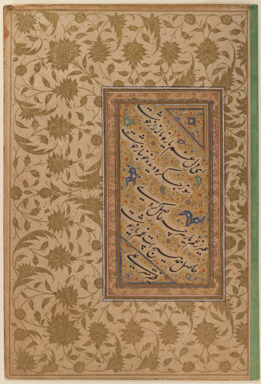 Poetyckie wersety Mir Ali, Page z muraqqa (albumu) (tusz, nieprzezroczysta toaleta i złoto) autorstwa Persian School