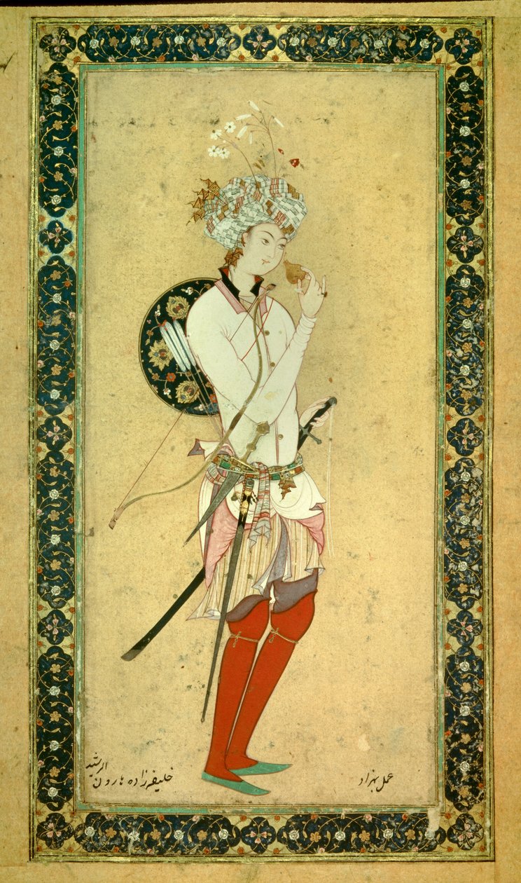 Portret Haruna al-Rashida (Harun al-Rashid lub al-Rashid (al-Rashid) lub ar Rashid (ar-Rashid) lub el Rashid (el-Rashid) lub el Raschid (el-Rashid) lub al Raschid (al-Rashid) , Abassid Calif (766? 809), perska miniatura autorstwa Persian School