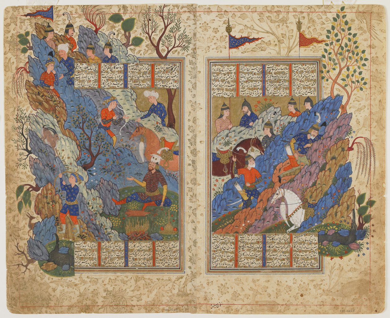 Rustam kopie kamień przetoczony na nim przez Bahmana z Shahnama (Księgi królów), ok. 1590-1600 (atrament, nieprzezroczysta akwarela i złoto na papierze) autorstwa Persian School