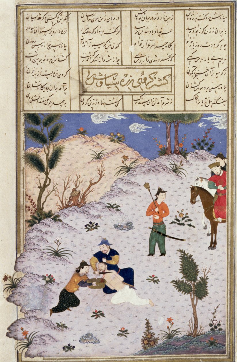 Morderstwo Siyawush, ilustracja z Shahnama (Księgi Królów), autorstwa Abul-Qasima Manura Firdawsiego (ok.934-c.1020) ok.1440-45 (pióro, atrament i toaleta na welinie) autorstwa Persian School