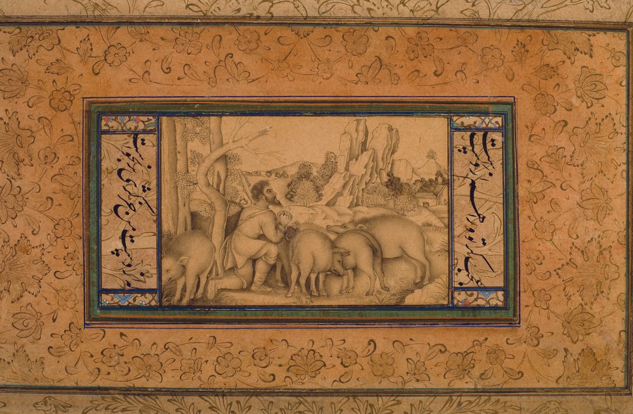 Syn marnotrawny, ok. 1600 (nieprzezroczysta toaleta i atrament na papierze) autorstwa Persian School
