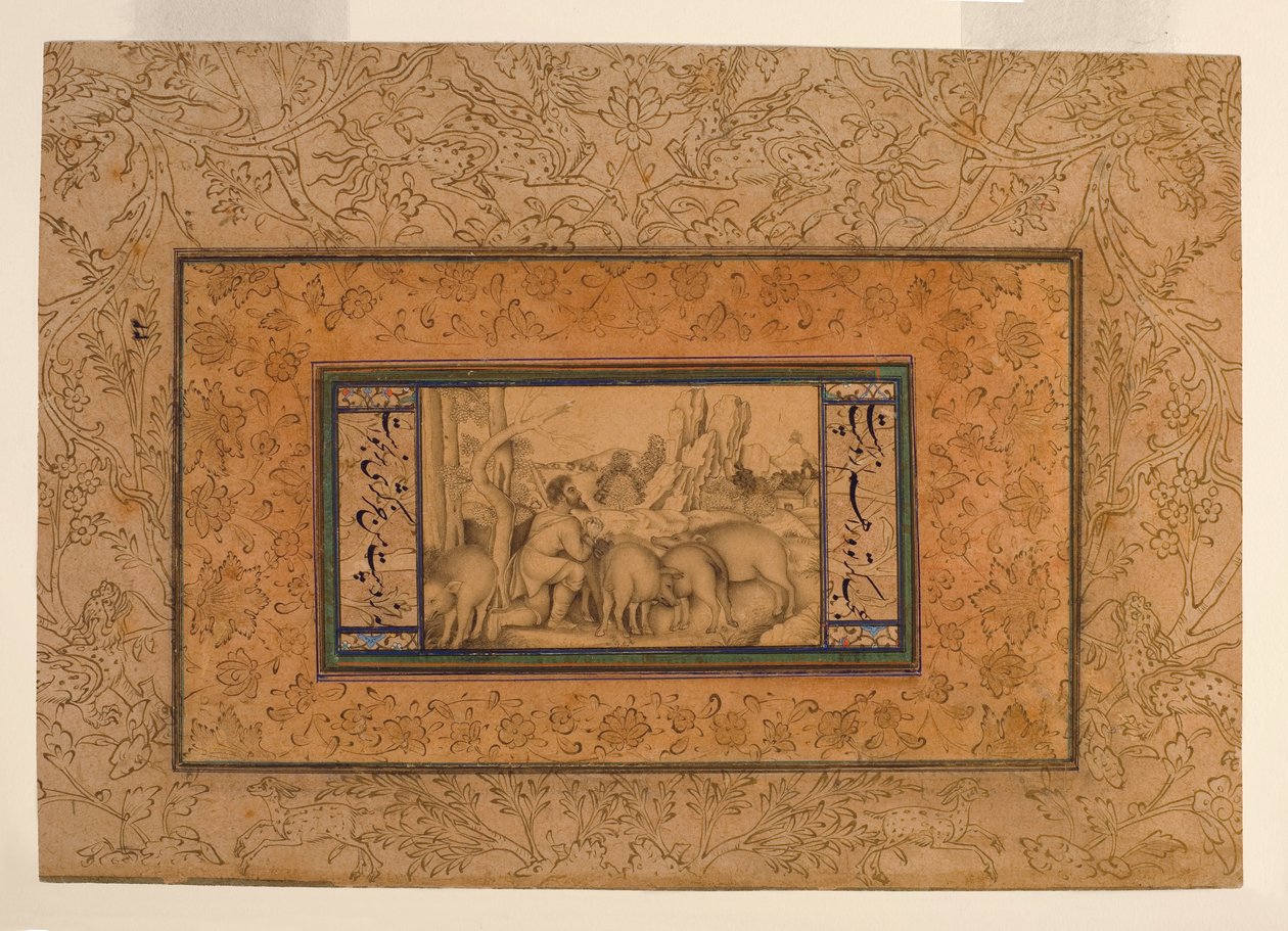 Syn marnotrawny, ok. 1600 (nieprzezroczysta toaleta i atrament na papierze) autorstwa Persian School
