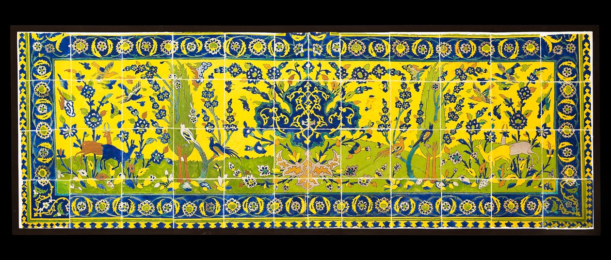 Kafelki przedstawiające scenę naturalną, z Isfahanu w Iranie, prawdopodobnie ok. XVII w. (ceramika z polichromią pod glazurą) autorstwa Persian School
