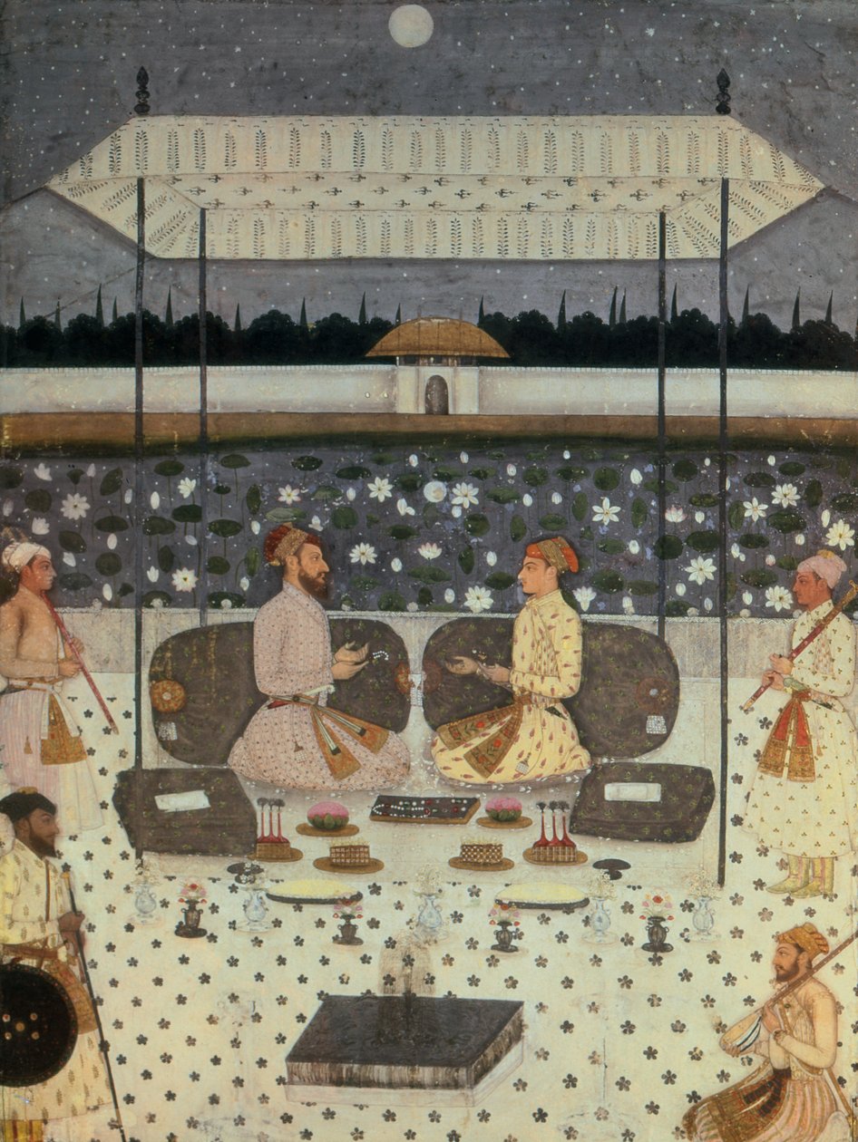 Dwóch książąt Moghul rozmawiających nocą, ok. 1480-90 autorstwa Persian School
