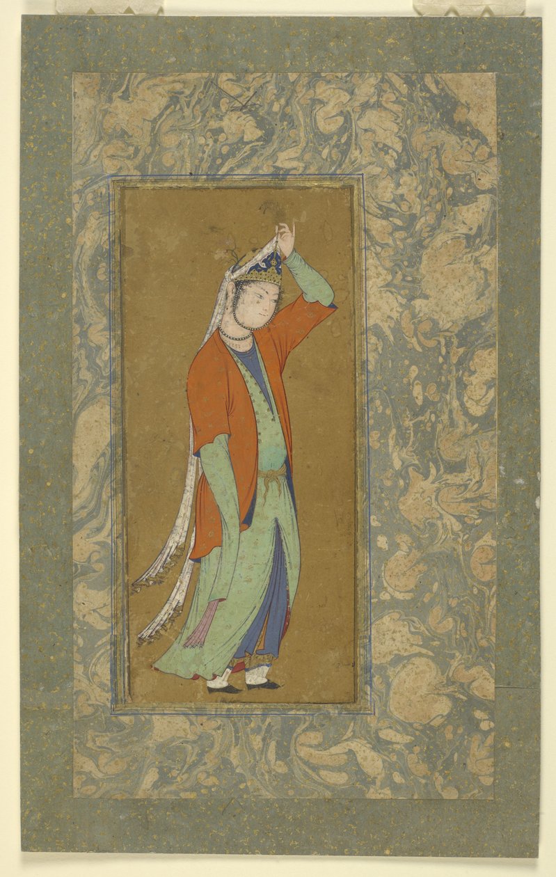 Kobieta poprawia agrette, ok.1590 autorstwa Persian School