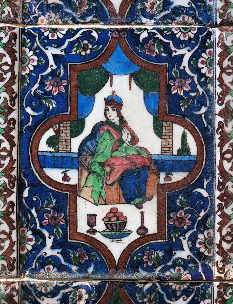Kobieta siedząca, malowana płytka ceramiczna, cywilizacja perska autorstwa Persian School