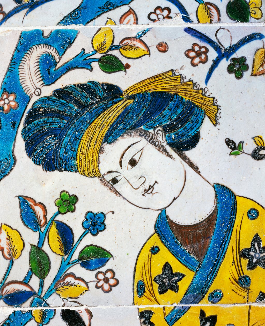 Młody mężczyzna w turbanie, zabawy w ogrodzie, detal z płytek ceramicznych z Chehel Sotoun, Isfahan, cywilizacja perska autorstwa Persian School