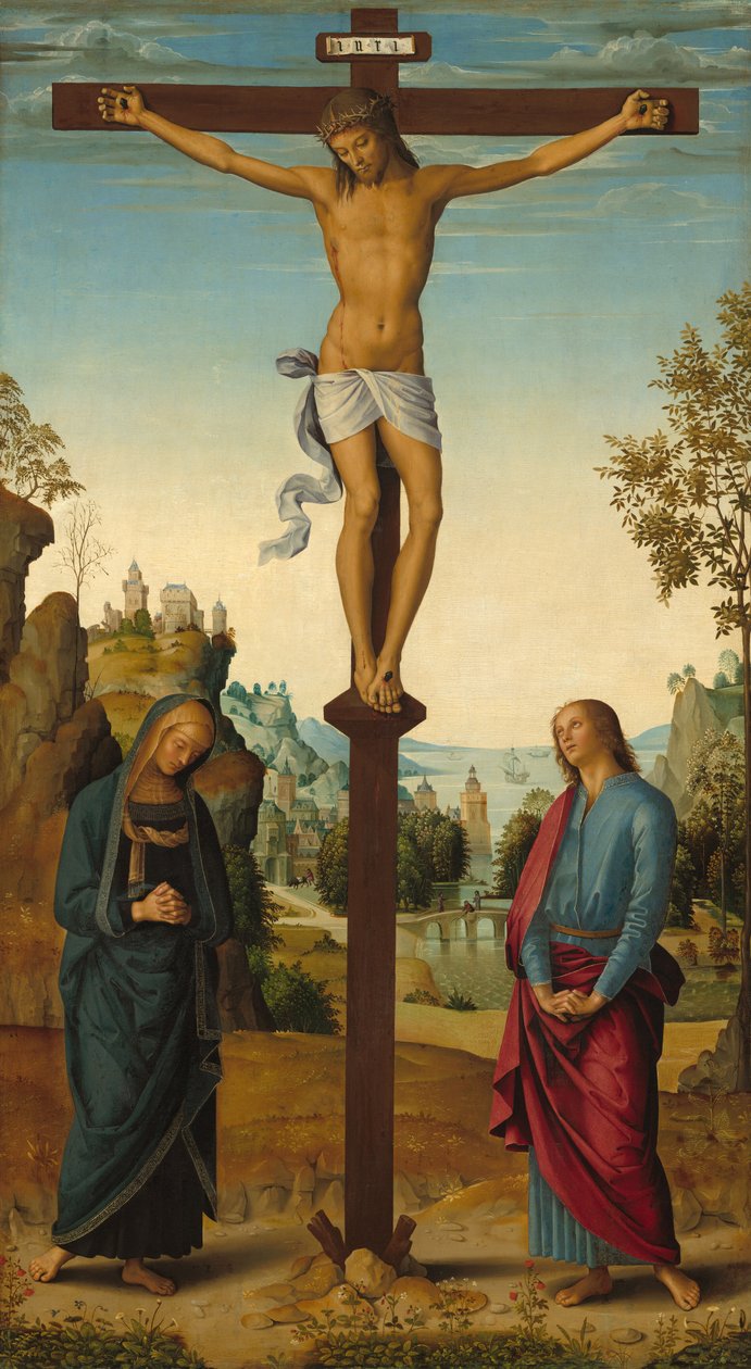 Ukrzyżowanie z Dziewicą, Św. Janem, Św. Hieronima i Św. 14821485 autorstwa Perugino