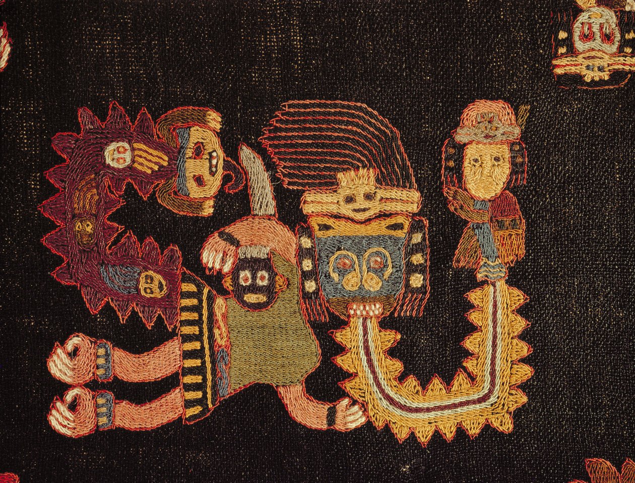 Fragment materiału pogrzebowego, plemię Paracas autorstwa Peruvian School