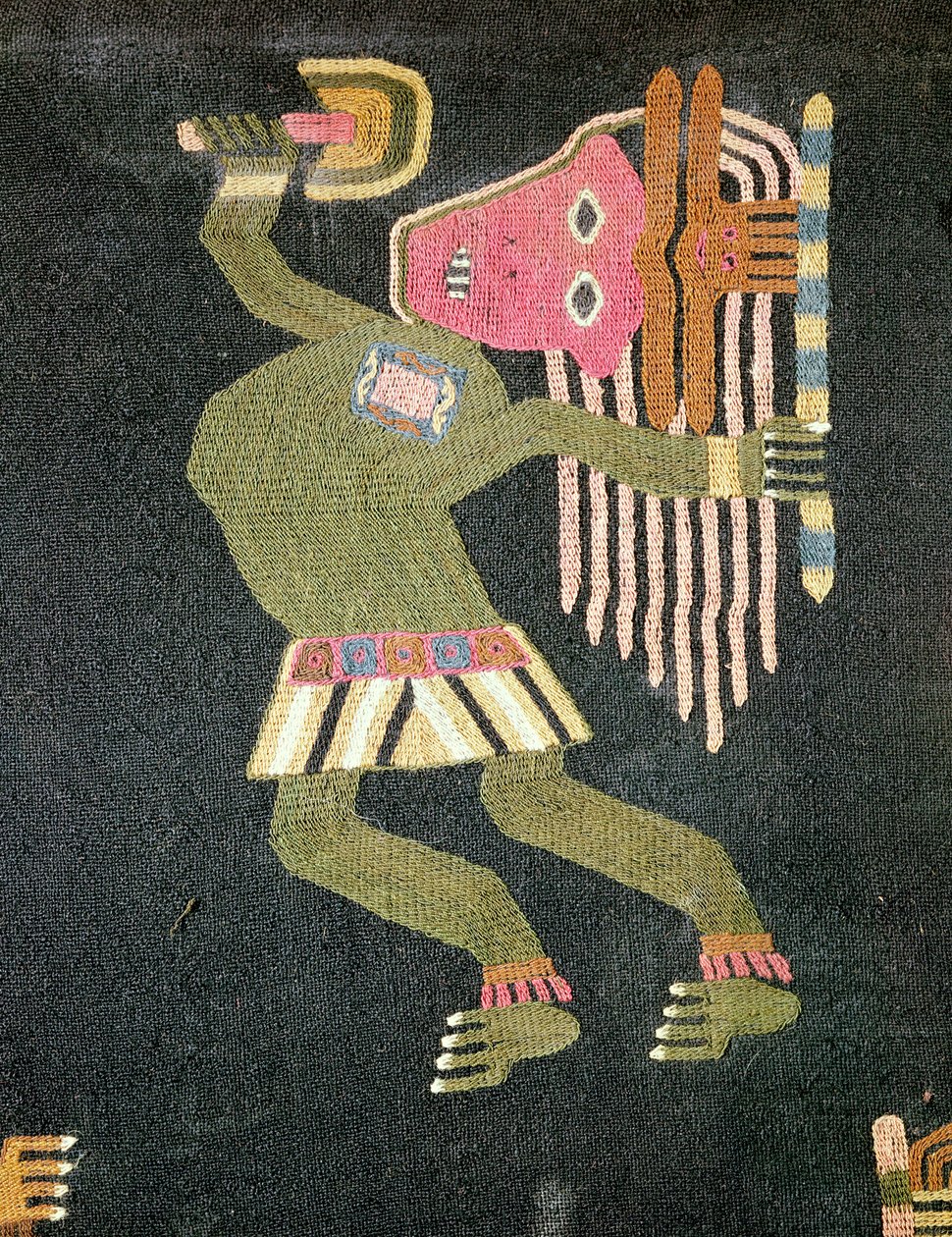 Tancerka z tkanej wełny z batutą, plemię Paracas (tekstylne) (patrz również 231825) autorstwa Peruvian School