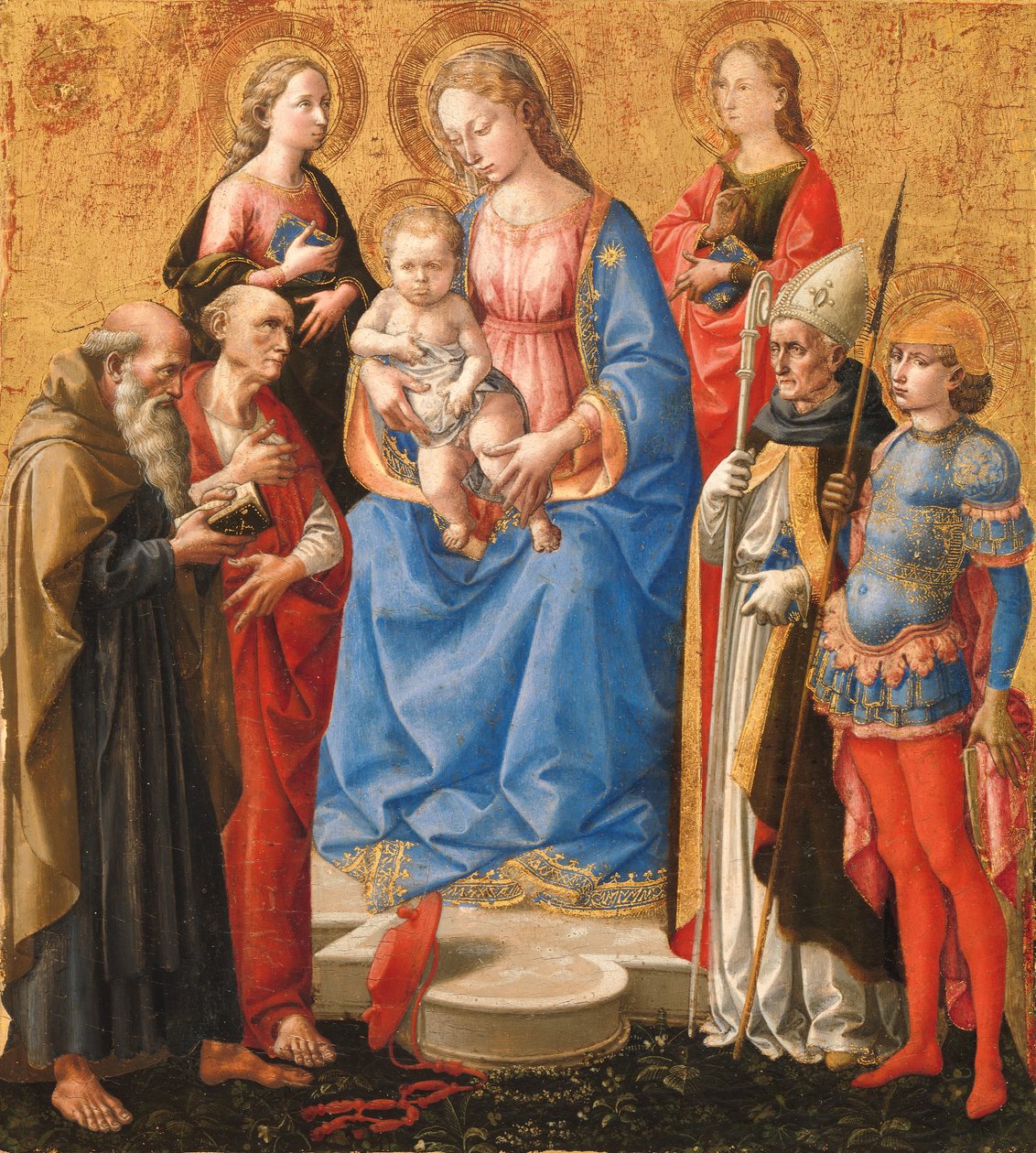 Madonna z Dzieciątkiem i sześcioma świętymi, koniec lat czterdziestych XIV wieku. autorstwa Pesello Peselli