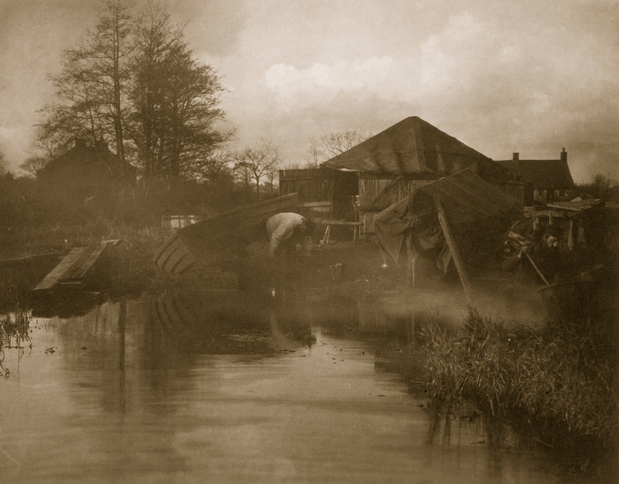 Stocznia łodzi w Norfolk, życie i krajobraz na Norfolk Broads, c.1886 autorstwa Peter Emerson und Thomas Goodall