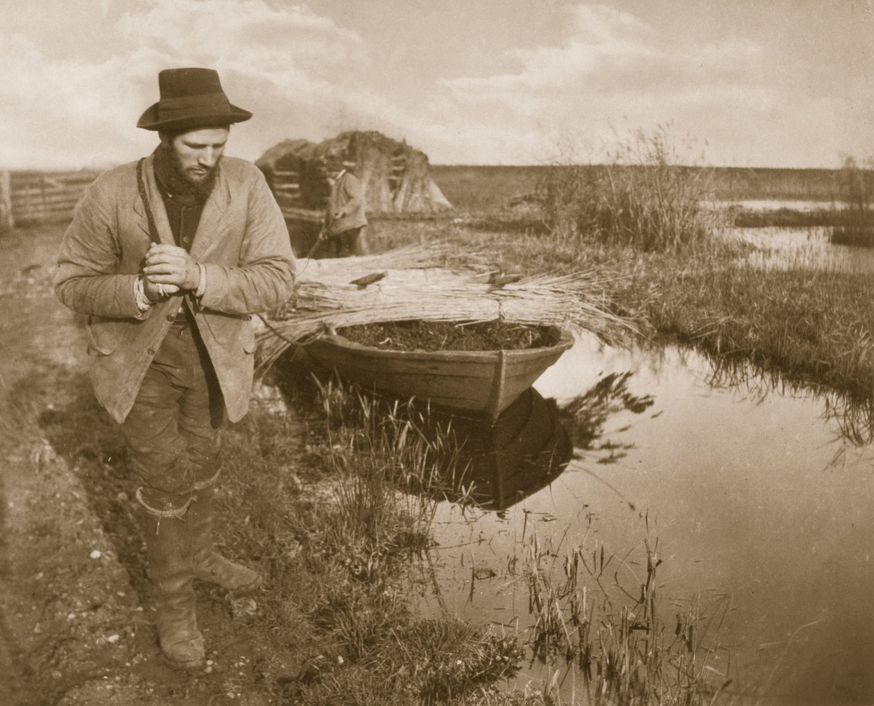 Holowanie trzciny, życie i krajobraz na Norfolk Broads, c.1886 autorstwa Peter Emerson und Thomas Goodall