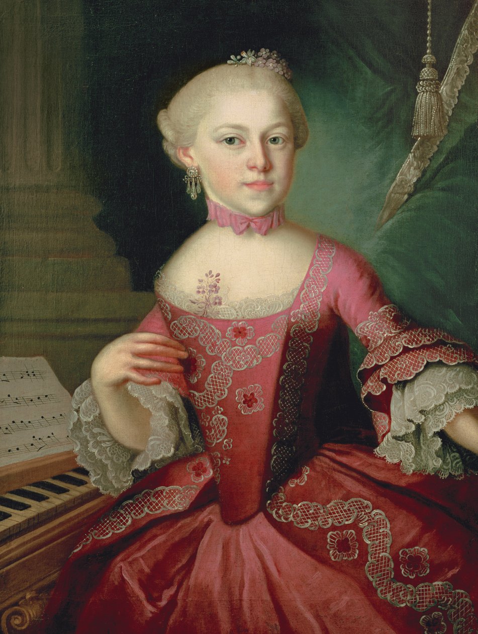 Maria-Anna Mozart, zwana Nannerl(1751-1829), siostra Wolfganga Amadeusza Mozarta, 1763 autorstwa Peter Anton Lorenzoni