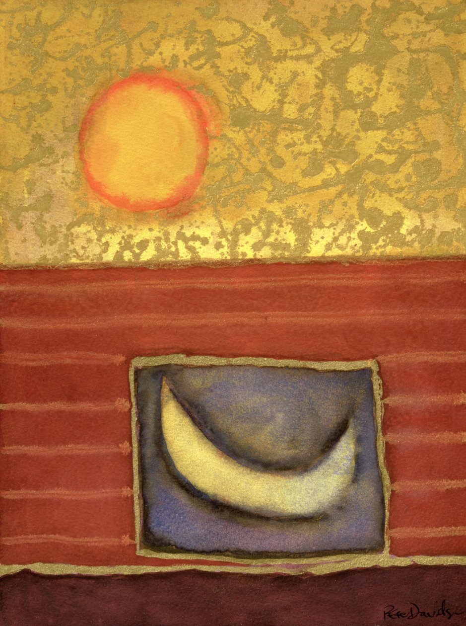 Słońce wschodzi, gdy księżyc śpi, 1990 (media mieszane na papierze) autorstwa Peter Davidson