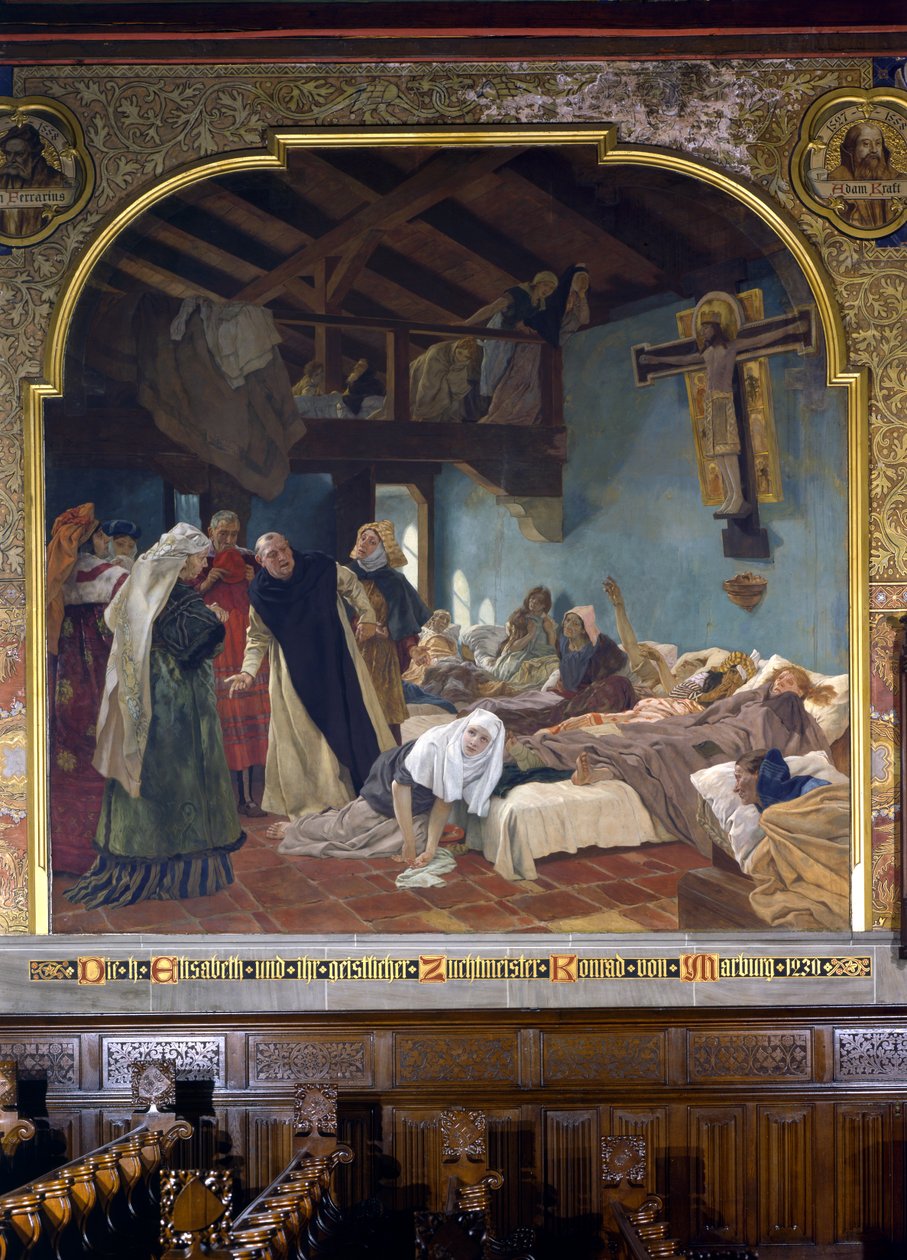 Św Elżbieta i jej spowiednik Konrad z Marburga w 1230, 1903 autorstwa Peter Johann Theodor Janssen