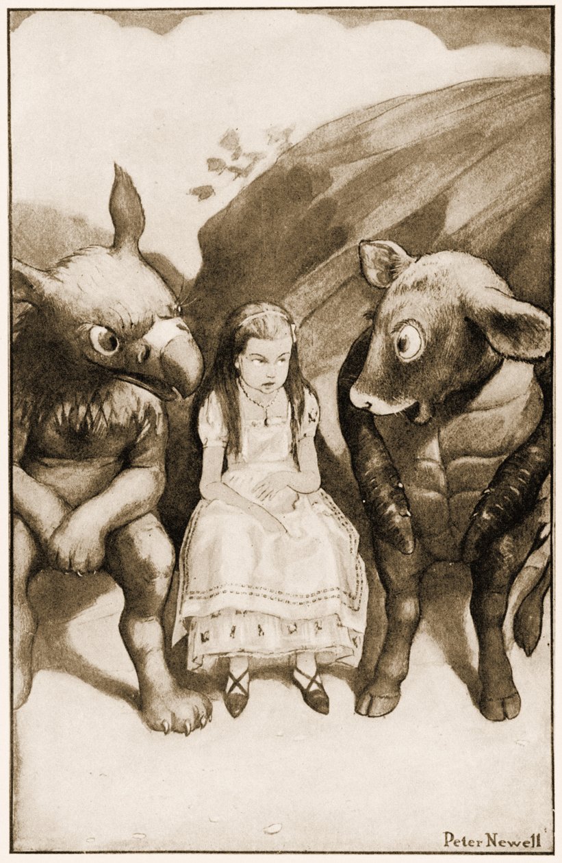 „Alicja zaczęła opowiadać im o swoich przygodach”, ilustracja do „Alicji w krainie czarów” Lewisa Carrolla, 1901 autorstwa Peter Newell