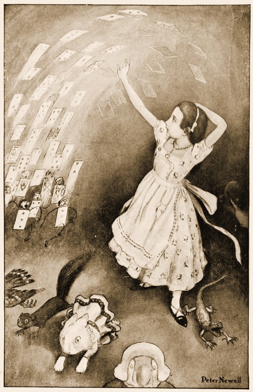 „W tym momencie cała paczka uniosła się w powietrze”, ilustracja do „Alicji w Krainie Czarów” Lewisa Carrolla, 1901 autorstwa Peter Newell