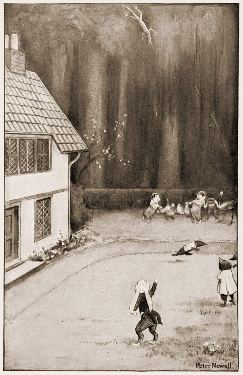 Złap go, ty za żywopłot, ilustracja do Lewis Carrolls Alices Adventures in Wonderland, 1901 autorstwa Peter Newell