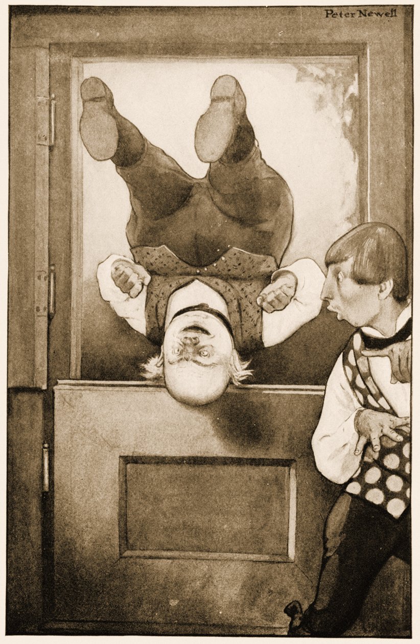 „Stary ojciec William obracający salto w tył przy drzwiach”, ilustracja do filmu „Alicja w krainie czarów” Lewisa Carrolla, 1901 autorstwa Peter Newell