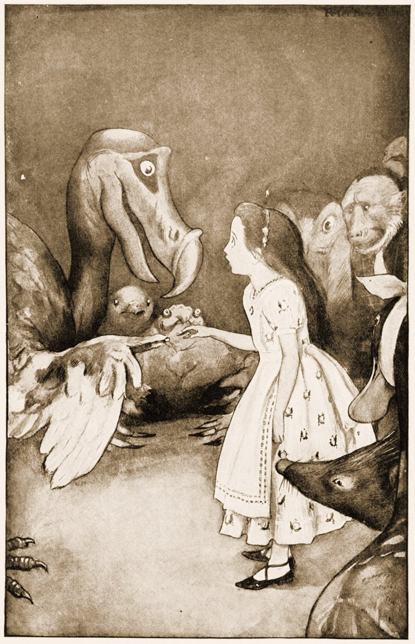„Dodo uroczyście przedstawił naparstek”, ilustracja do Alicji w Krainie Czarów Lewisa Carrolla, 1901 autorstwa Peter Newell