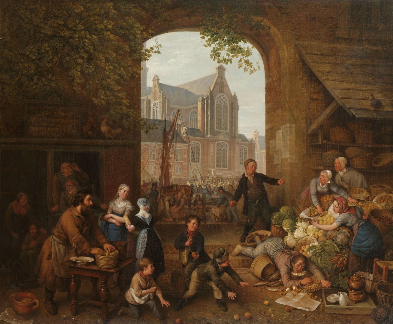 Dwóch pijaków na rynku w pobliżu Westerkerk w Amsterdamie autorstwa Peter Paul Joseph Noël
