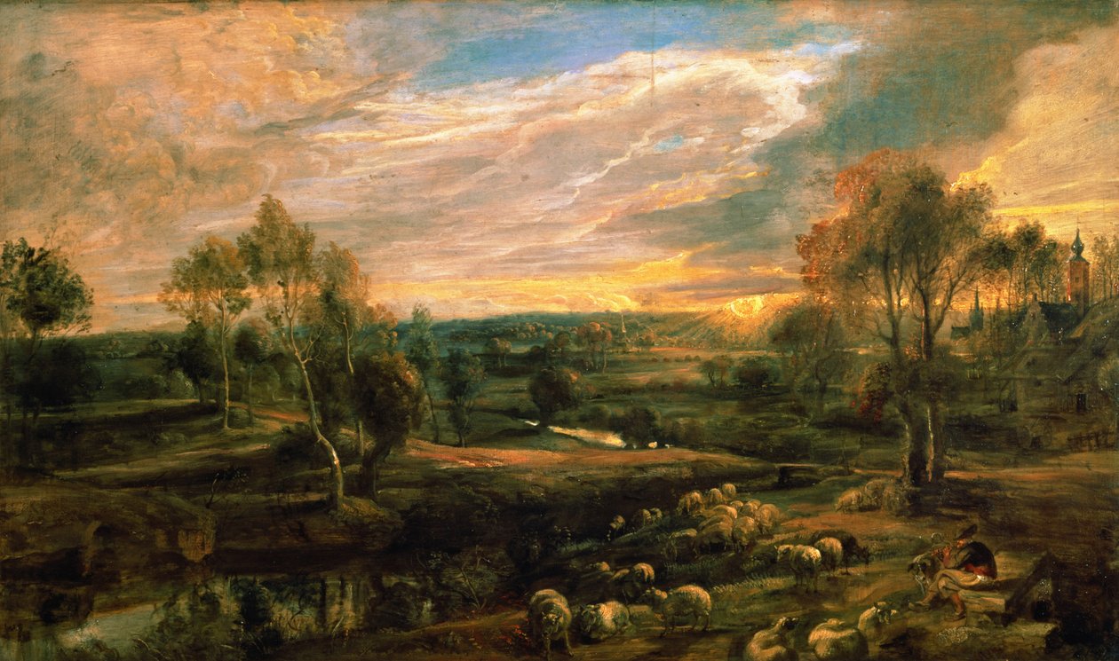 Pejzaż z pasterzem i jego trzodą, ok. 1638 (olej na dębie) autorstwa Peter Paul Rubens