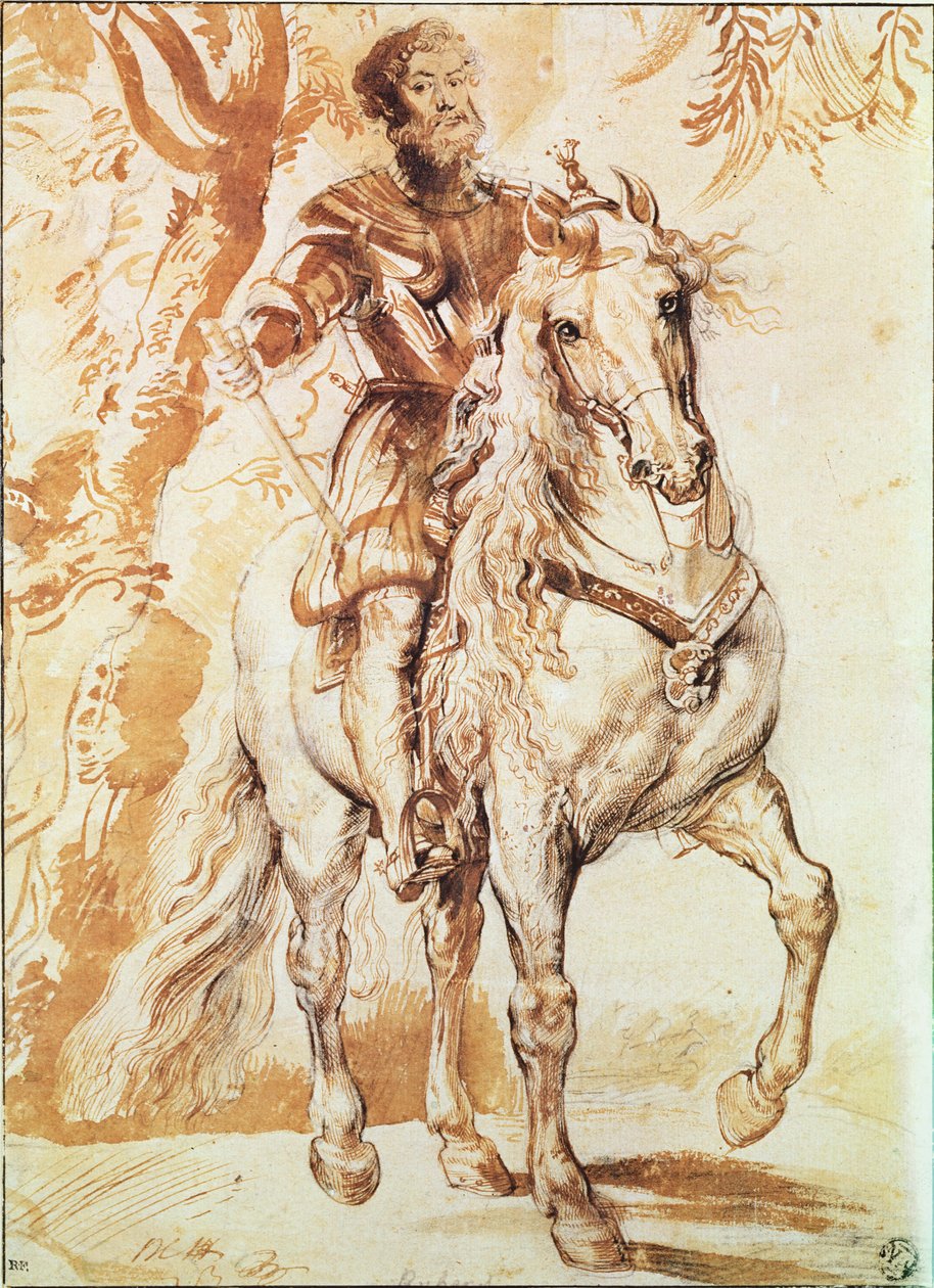Rycerz w zbroi (pióro i tusz na papierze) autorstwa Peter Paul Rubens