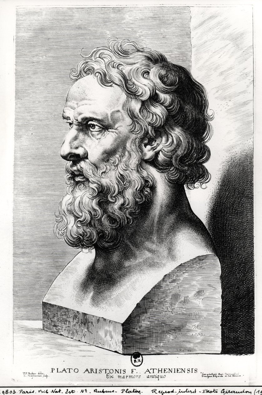 Popiersie Platona (ok. 427-c.348 pne) grawerowane przez Lucasa Emila Vorstermana (1595-1675) autorstwa Peter Paul Rubens