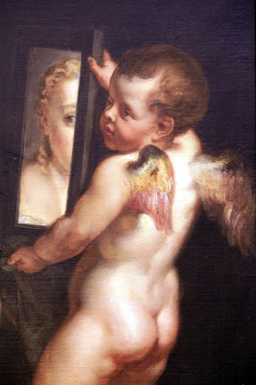 Kupidyn trzymający lustro, fragment oleju na płótnie Wenus i Kupidyn trzymający lustro autorstwa Peter Paul Rubens