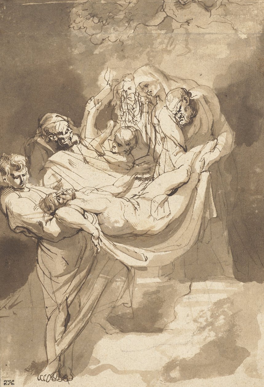 Złożenie Chrystusa do grobu, 1615-17 (atrament i toaleta na papierze) autorstwa Peter Paul Rubens