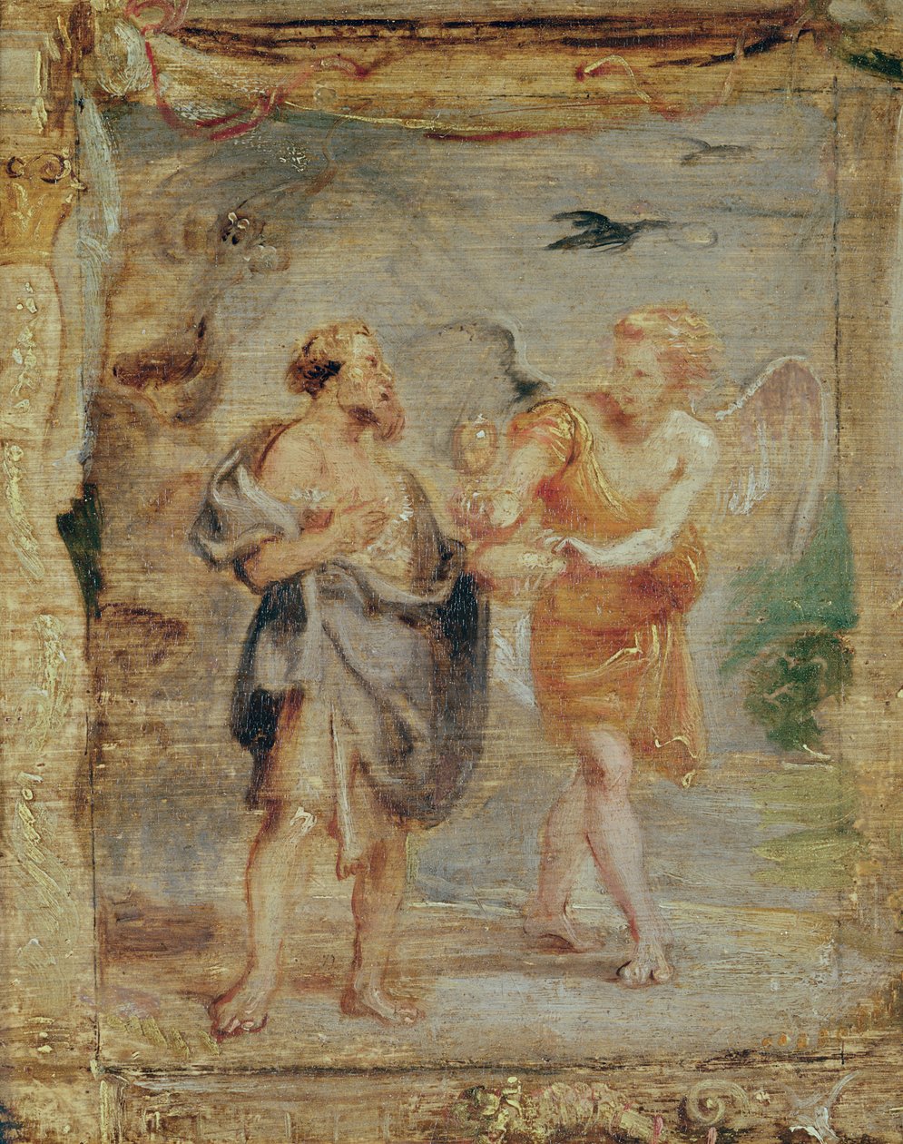 الیاس له فرښتې څخه ډوډۍ او اوبه ترلاسه کوي، c.1626-28poli autorstwa Peter Paul Rubens