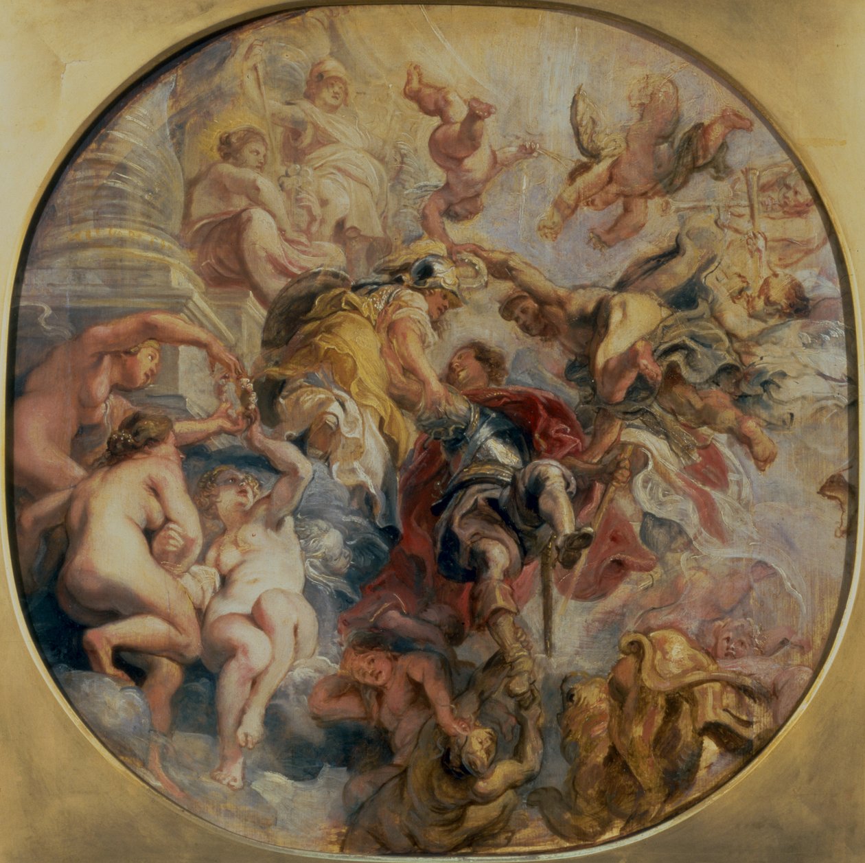 Minerwa i Merkury prowadzą księcia Buckingham (1592-1628) do Świątyni Cnoty, przed 1625 r. autorstwa Peter Paul Rubens