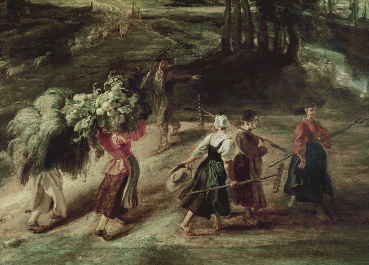Chłopi powracający z pól, na pierwszym planie fragment grupy chłopek, ok. 1632-34 olej na panelu autorstwa Peter Paul Rubens