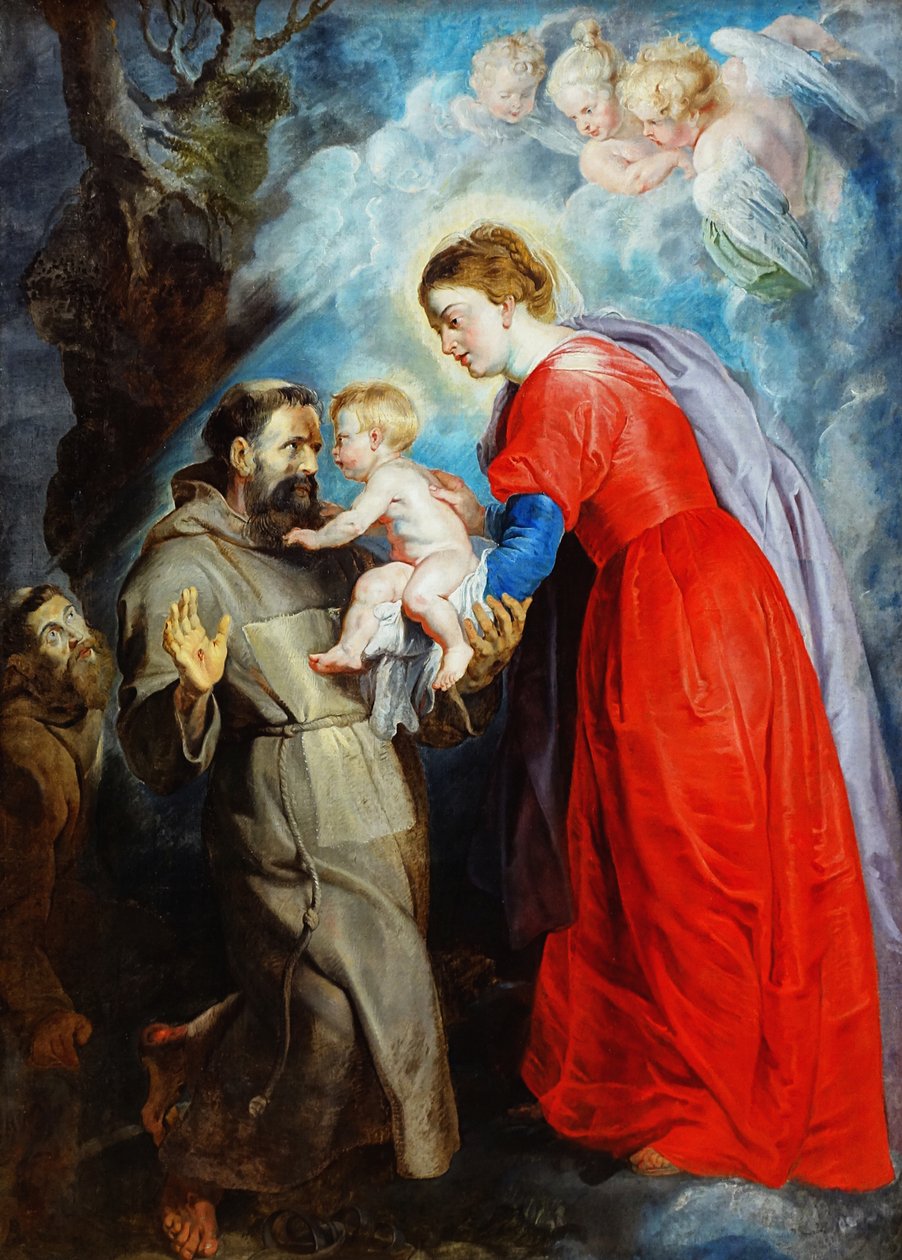 Święty Franciszek odbierający Dzieciątko Jezus z rąk Maryi Dziewicy autorstwa Peter Paul Rubens