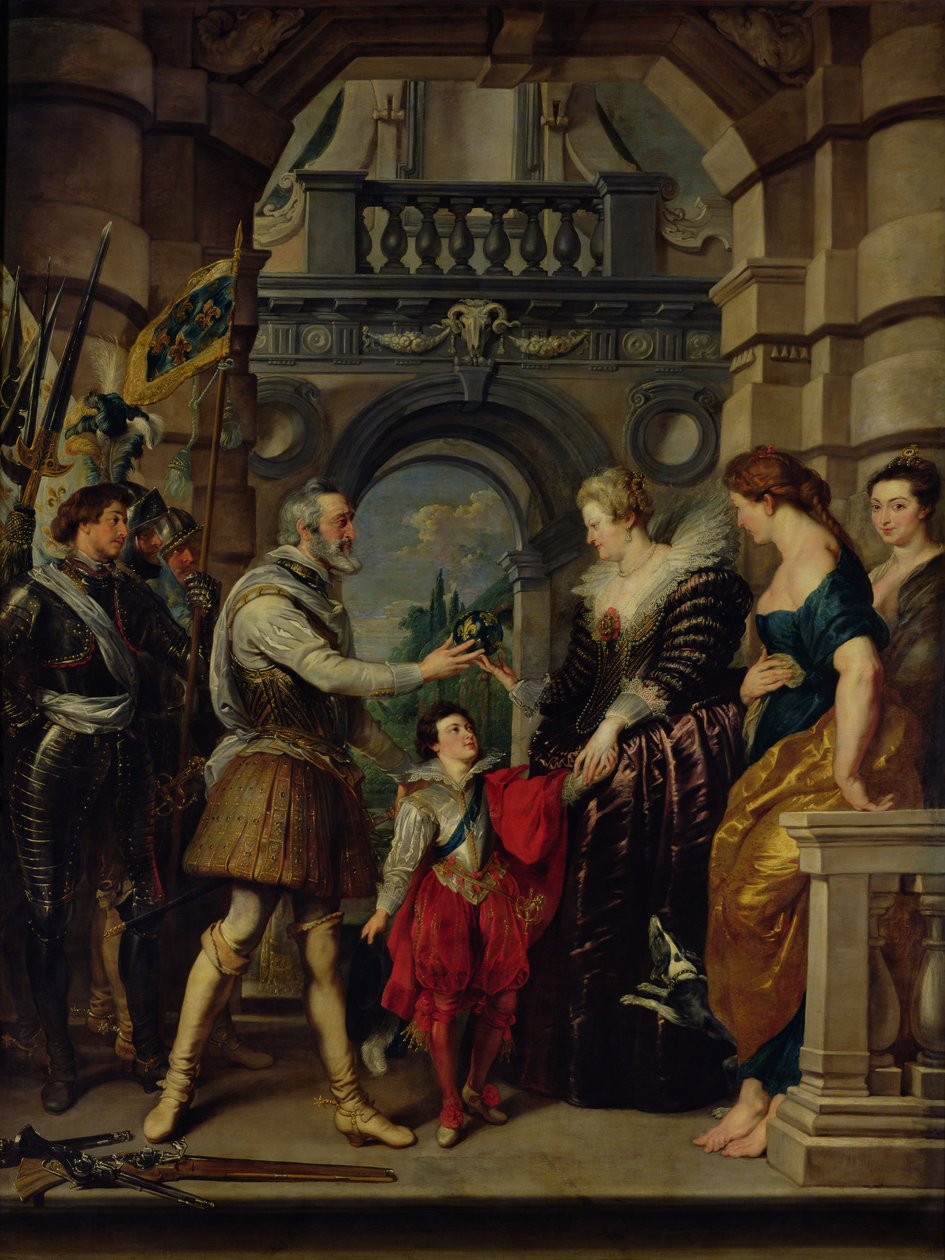 Cykl Medyceuszy: Henryk IV (1553-1610) wyjeżdża na wojnę do Niemiec i przekazuje rządy swojego królestwa Marii de Medici (1573-1642) 20 marca 1610, 1621-25 autorstwa Peter Paul Rubens