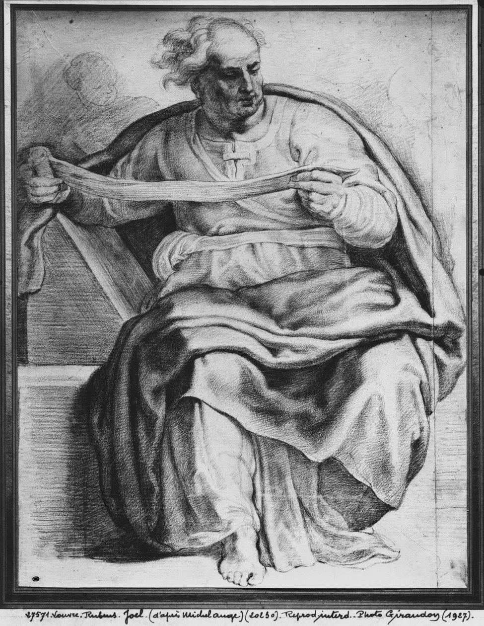 Prorok Joel, wg Michelangelo Buonarroti (pierre noire i czerwona kreda na papierze) autorstwa Peter Paul Rubens
