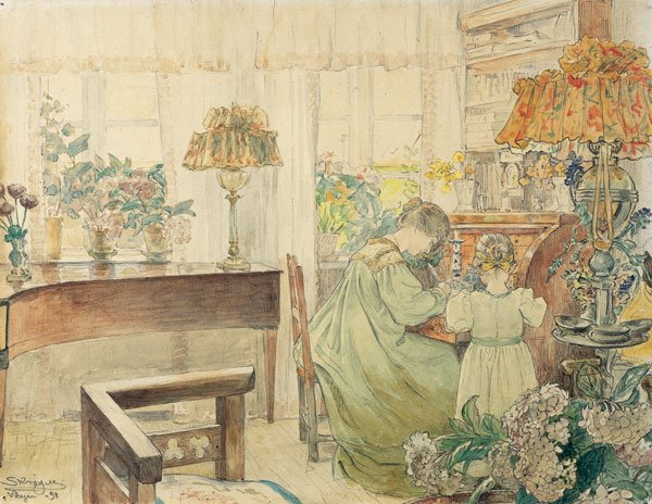 Marie i Vibeke Kroyer przy biurku w domu przy Skagen Plantage autorstwa Peder Severin Krøyer